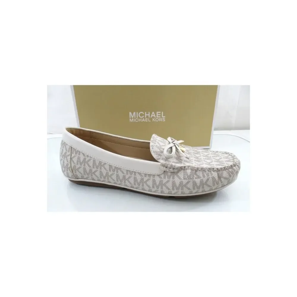 Michael Kors Juliette Moccasin Driver Flat Shoes MK Signature Vanilla Size 7.5